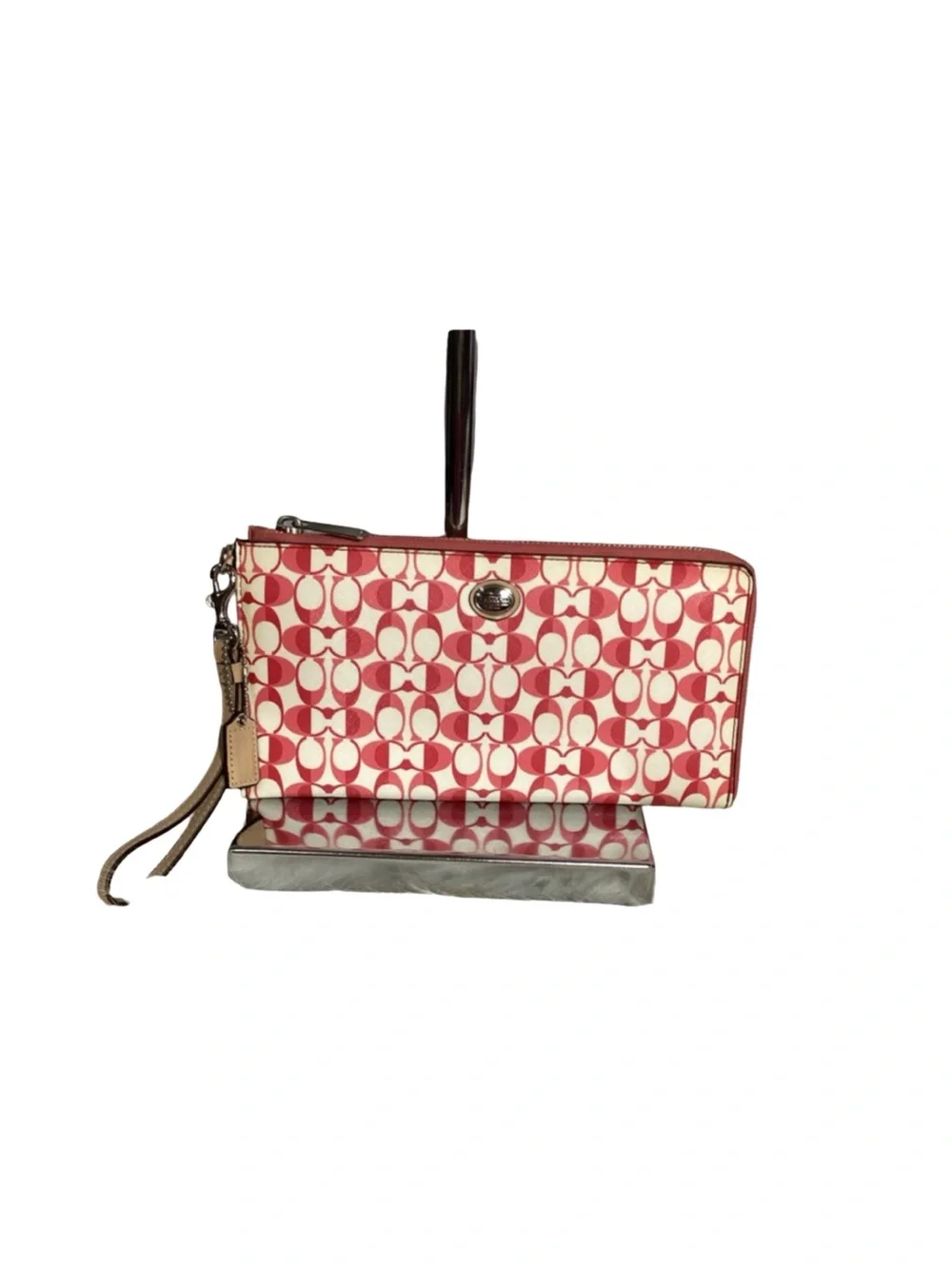 XL Coach Coated Canvas Sig C Wristlet Clutch Bag Phone Ready EUC